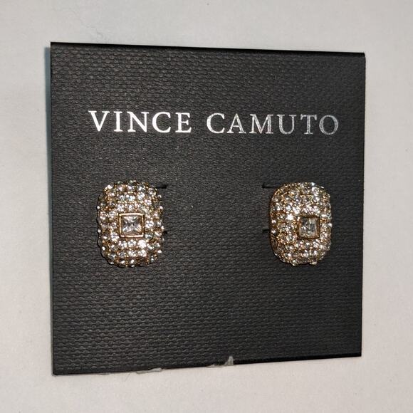 Vince Camuto NWT White Rhinestone Stud Earrings Golden Color Metal - Picture 1 of 2